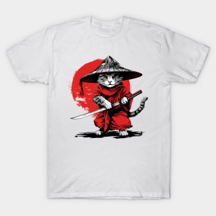 Retro Ninja Samurai Cat Katana Cat Sword Ukiyo-e Ronin Kitty T-Shirt